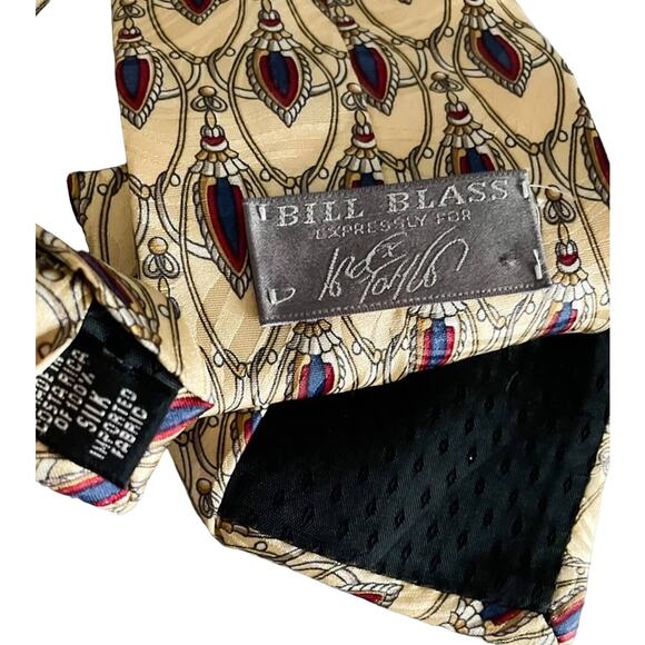 Bill Blass vintage luxe 100% silk tie ncktie navy red gold peacock 4" w - Picture 3 of 5
